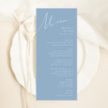 Menu Script Whimsical | Dîner Mariage bleu Dusty<br><div class="desc">Voici notre magnifique script lunatique | menu de dîner mariage bleu poussiéreux parfait pour votre simple fête de printemps de boho moderne. Notre design élégant comprend une palette de couleurs vives et pastel avec un script de calligraphie vintage et chic. Que vous préfériez un style minimaliste ou classique, notre produit...</div>