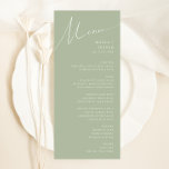 Menu Script Whimsical | Sage Green Dîner Mariage<br><div class="desc">Voici notre magnifique script lunatique | menu de dîner mariage vert sauge parfait pour votre simple fête de printemps de boho moderne. Notre design élégant comprend une palette de couleurs vives et pastel avec un script de calligraphie vintage et chic. Que vous préfériez un style minimaliste ou classique, notre produit...</div>