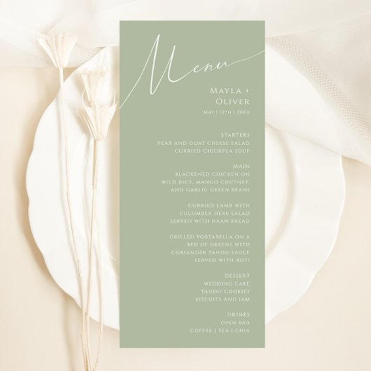 Menu Script Whimsical | Sage Green Dîner Mariage