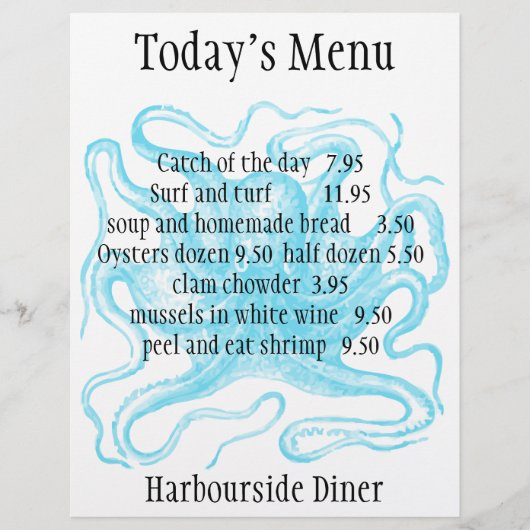 Menu Seafood restaurant (Voorkant)