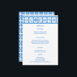 Menu Seashell Grid Plage Mariage Bleu Blanc CUSTOM<br><div class="desc">Carte de menu pour un mariage amusant ! L'art fait main pour vous ! Parfait pour un mariage, une douche de nage en bord de mer, une fête de bachelorette, une fête de fiançailles ou un anniversaire. ENTIÈREMENT PERSONNALISABLE ! Cliquez sur "Personnaliser" ci-dessus pour modifier le texte. Cliquez sur "modifier...</div>