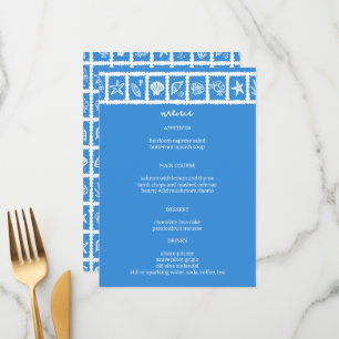 Menu Seashell Grid Plage Mariage Bleu Blanc CUSTOM