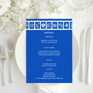 Menu Seashell Grid Plage Mariage Bleu Blanc CUSTOM