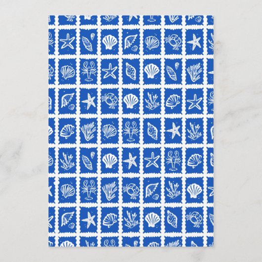 Menu Seashell Grid Plage Mariage Bleu Blanc CUSTOM (Dos)