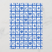 Menu Seashell Grid Plage Mariage Bleu Blanc CUSTOM (Dos)