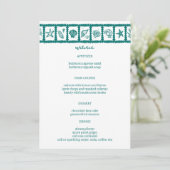 Menu Seashell Grid Plage Mariage Vert Blanc CUSTOM (Debout devant)