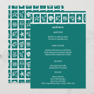 Menu Seashell Grid Plage Mariage Vert Blanc CUSTOM