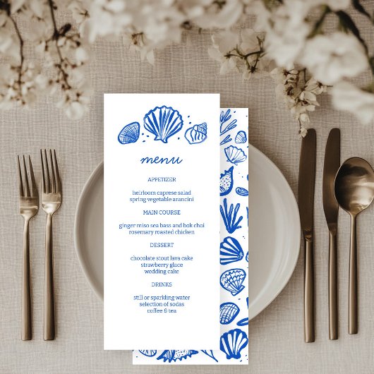 Menu Seashells Frame Beach Wedding Fête PERSONNALISÉE
