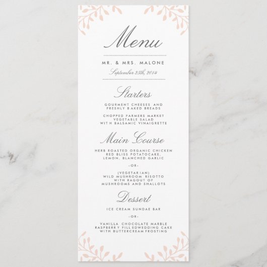 Menu Secret Garden Wedding Dinner Menu - Blush (Devant)