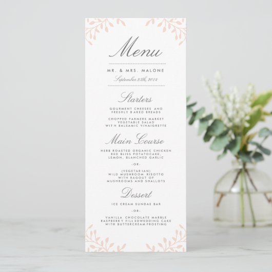 Menu Secret Garden Wedding Dinner Menu - Blush (Debout devant)
