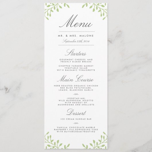 Menu Secret Garden Wedding Dinner Menu - Vert (Devant)