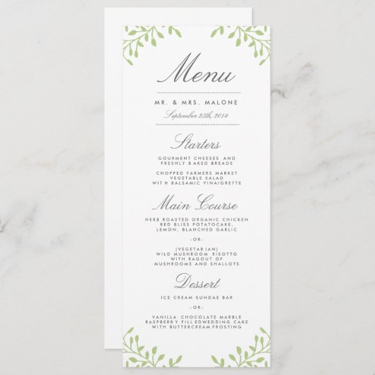 Menu Secret Garden Wedding Dinner Menu - Vert (Devant / Derrière)