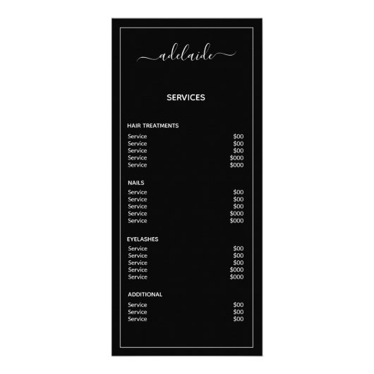 Menu Service Liste de prix noir moderne (Dos)