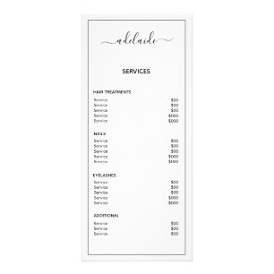 Menu Service Salon Liste Prix Blanc Minimaliste