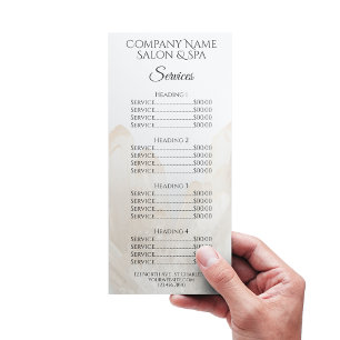Menu Service Salon Spa de Crystals blancs