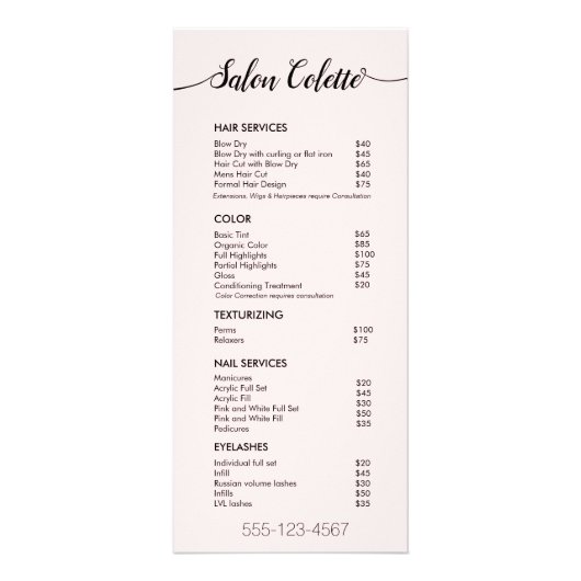Menu Service Spa du Salon Simple Pink Script (Devant)