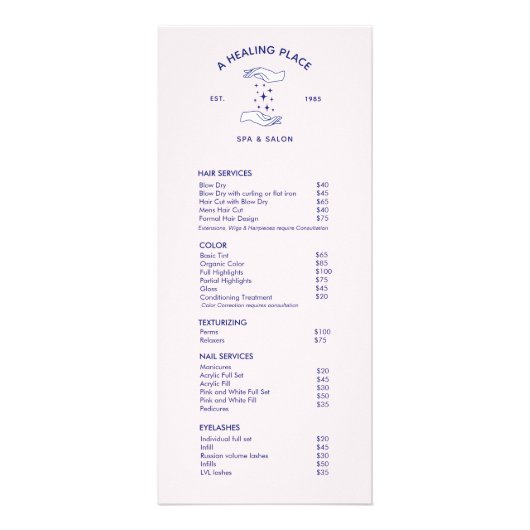 Menu Service Spa Salon Healing Hands (Devant)