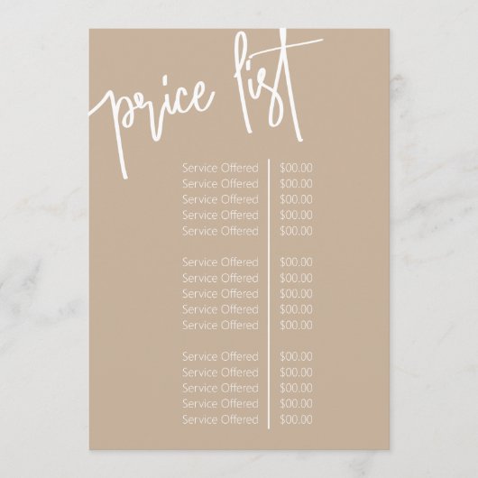 Menu Service Tarif Salon Beige Simple Script (Devant)