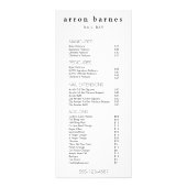 Menu Service Tarif Salon Blanc Noir Simple (Devant)
