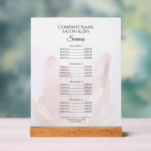 Menu Services Spas du Salon de Crystals rose pâle