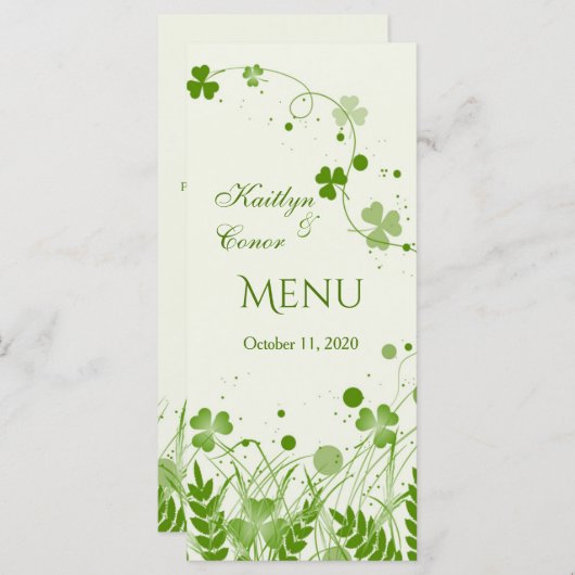 Menu shamrock tourbillonnant dans un Mariage de prairie (Devant / Derrière)