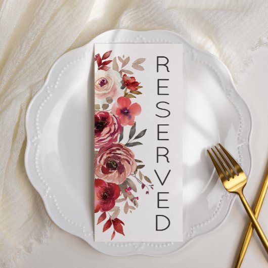 Menu Sièges réservés Roses Florales Rouge Blush