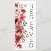 Menu Sièges réservés Roses Florales Rouge Blush (Devant)