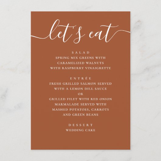 Menu Sienna Fall Wedding | Terracotta Reception Dinner (Devant)