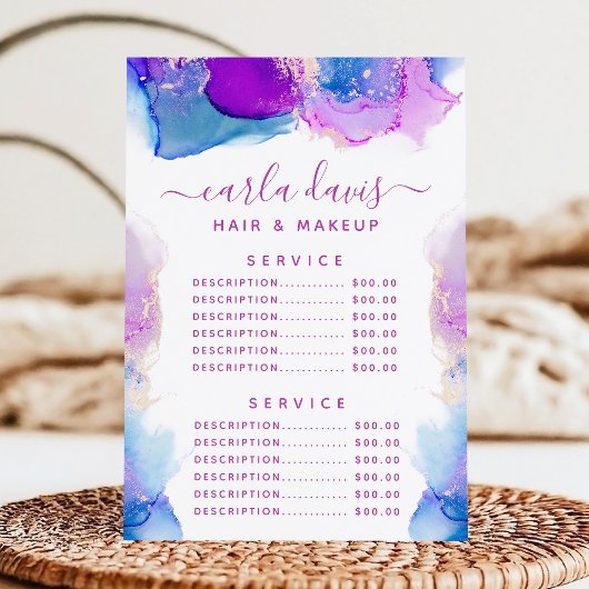 Menu Signature Script Purple Blue Ink Prix du service