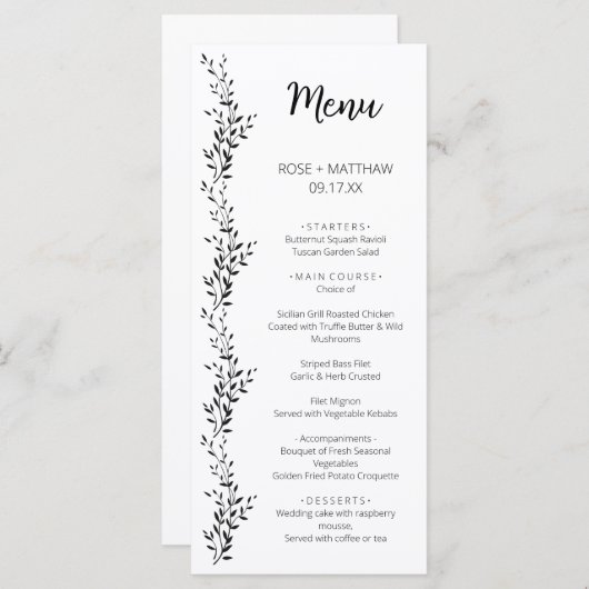 Menu Silhouette élégante des feuilles (Devant / Derrière)