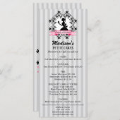 Menu Silhouette Lady Cupcake rose et argent (Devant / Derrière)