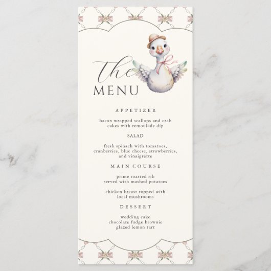 Menu  Silly Goose Preppy Bow Baby Shower (Devant)