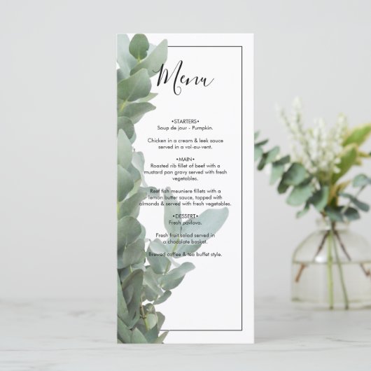 Menu Silver Dollar Eucalyptus Weddenschap (Staand voorkant)