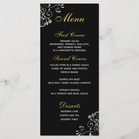 Menu Silver Gold élégant sur Mariage noir (Devant)