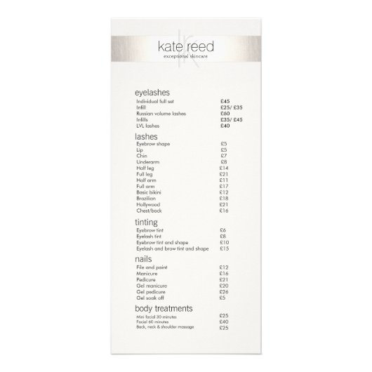 Menu Silver Stripe Monogram Salon Spa Prijslijst (Voorkant)