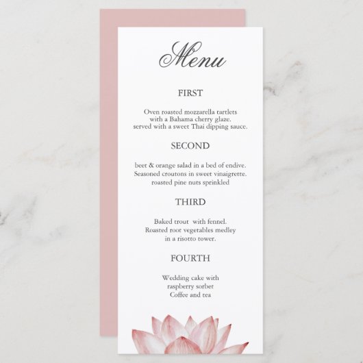 Menu simple à quatre plats Floral Mariage (Devant / Derrière)