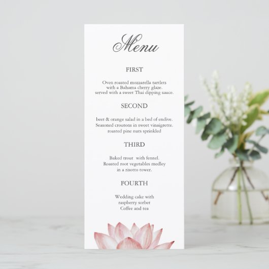 Menu simple à quatre plats Floral Mariage (Debout devant)