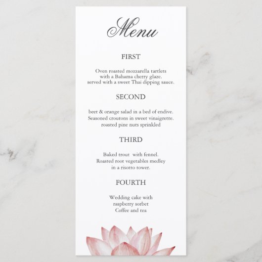 Menu simple à quatre plats Floral Mariage (Devant)