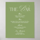 Menu simple affiche de bar de mariage vert sauge (Devant)