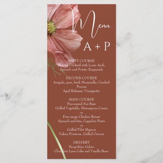 Menu Simple aquarelle mariage terre cuite florale (Devant)