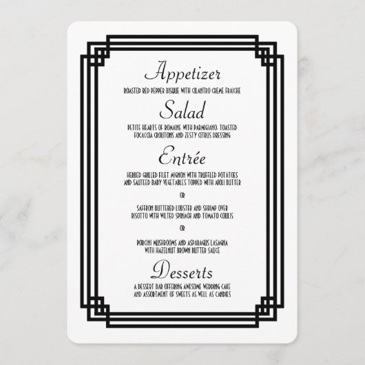 Menu simple blanc et noir Art déco Mariage (Devant)