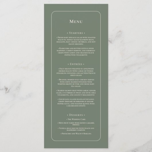 Menu Simple Boho Sage Green Mariage plat (Devant)