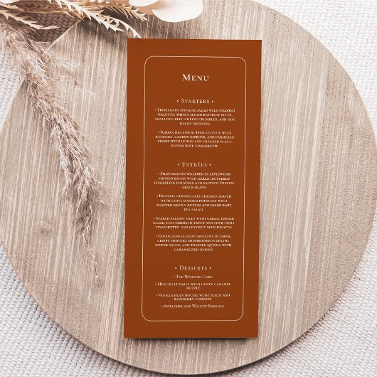 Menu Simple Boho Terracotta Mariage plat
