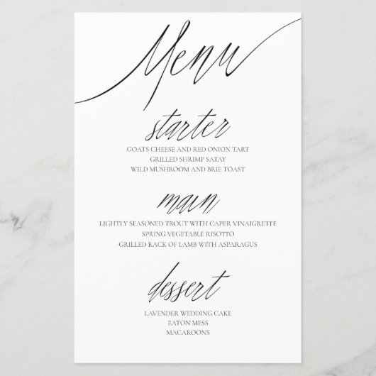 Menu Simple Calligraphie noir & blanc Mariage (Devant)