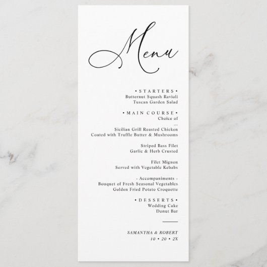 Menu Simple Calligraphie Script Blush Mariage Dîner (Devant)