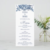 Menu Simple Classique Bleu, Blanc Floral Mariage (Debout devant)