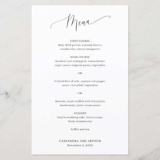 Menu Simple Classique Mariage Élégant (Devant)