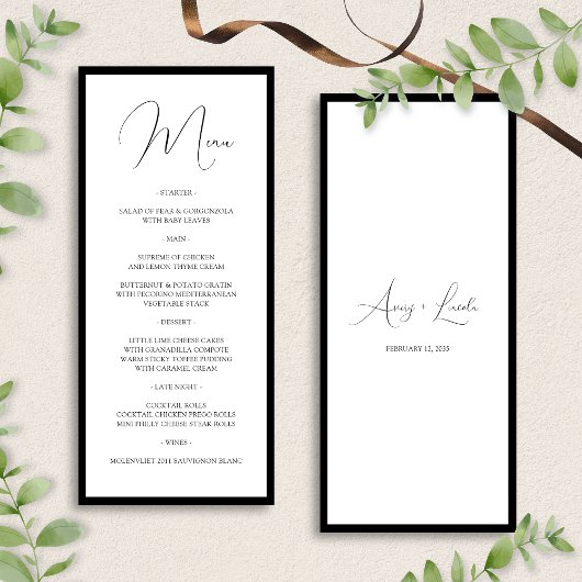 Menu Simple Classy Black & White Border Script Wedding