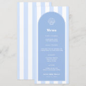 Menu Simple coquillage bleu et blanc mariage côtier (Devant / Derrière)