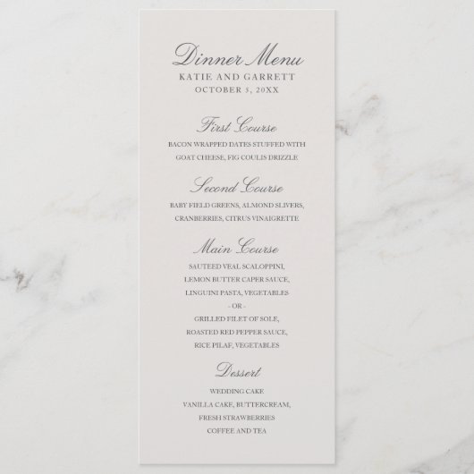 Menu Simple Couleur Uni Élégant Gris Mariage (Devant)